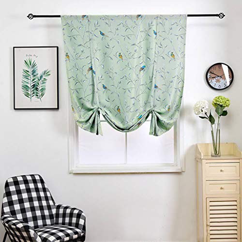 SIMPVALE 1Piece Blackout Roman Blind with Tie Up Birds Floral Printed Thermal Insulated Roman Curtain with Rod Pocket for Bedroom Living Room Kitchen