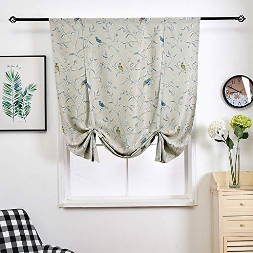 SIMPVALE 1Piece Blackout Roman Blind with Tie Up Birds Floral Printed Thermal Insulated Roman Curtain with Rod Pocket for Bedroom Living Room Kitchen
