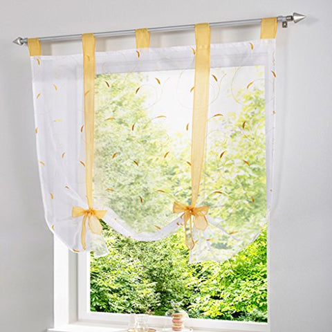 SIMPVALE 1 Piece Roman Blinds Bowknot Embroidery Window Curtain for Kitchen and Balcony