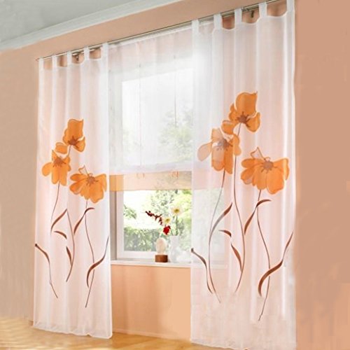 SIMPVALE 2-Pieces Curtains Comfort Elegant Floral Print Window Sheer Width 150cm