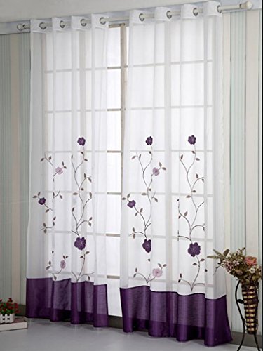 SIMPVALE Net Curtains Window Sheer Floral Embroidered Drape for Living room Bedroom Balcony