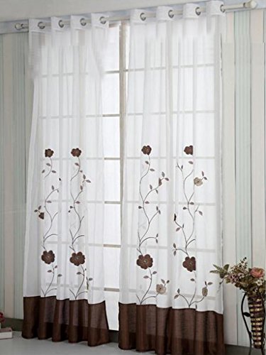 SIMPVALE Net Curtains Window Sheer Floral Embroidered Drape for Living room Bedroom Balcony