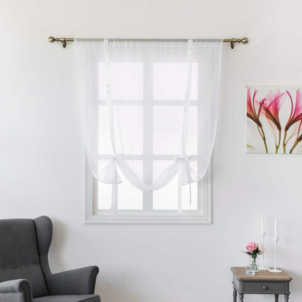 Smithoom Tulle Roman Curtains Solid Color Translucent Roman Blinds Bow Knot Voile Vertical Curtain Rod Pocket, White, 140x140 cm