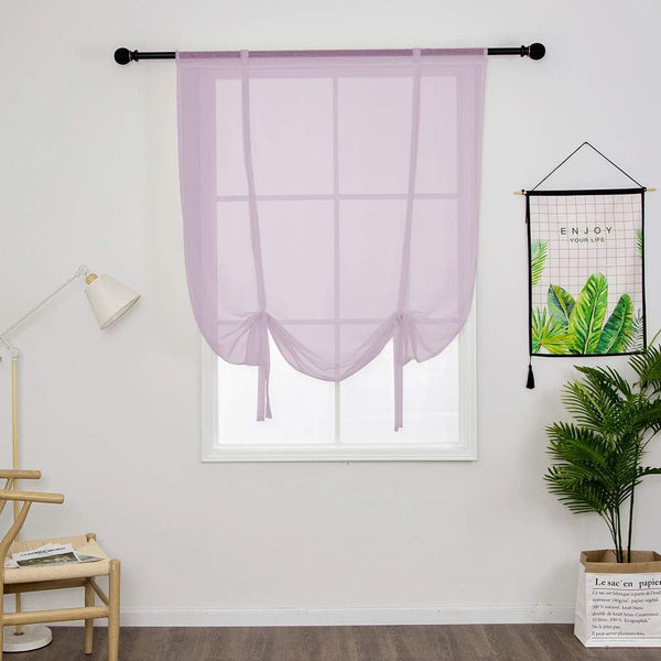 Smithoom Tulle Roman Curtains Solid Color Translucent Roman Blinds Bow Knot Voile Vertical Curtain Rod Pocket, White, 140x140 cm