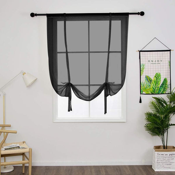 Smithoom Tulle Roman Curtains Solid Color Translucent Roman Blinds Bow Knot Voile Vertical Curtain Rod Pocket, White, 140x140 cm
