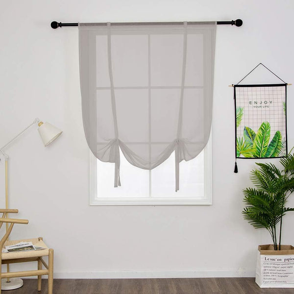 Smithoom Tulle Roman Curtains Solid Color Translucent Roman Blinds Bow Knot Voile Vertical Curtain Rod Pocket, White, 140x140 cm