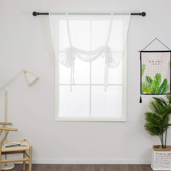 Smithoom Tulle Roman Curtains Solid Color Translucent Roman Blinds Bow Knot Voile Vertical Curtain Rod Pocket, White, 140x140 cm