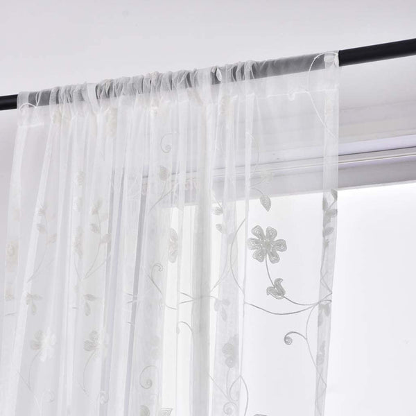 Floral Embroideried Sheer Roman Blinds in White