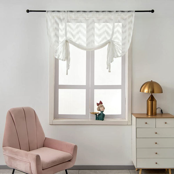 SMITHOOM 1 Piece Sheer Roman Curtain Rod Pocket Wave Embroidered White Voile Panels for Kitchen Balcony Bathroom Bedroom Living Room Door/Window Decoration 60x120cm
