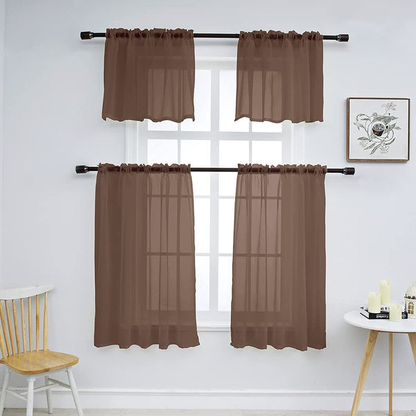 Set of 2 Solid Color Sheer Tier Curtains