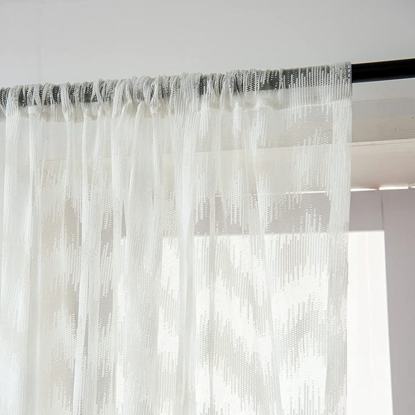 SMITHOOM 1 Piece Sheer Roman Curtain Rod Pocket Wave Embroidered White Voile Panels for Kitchen Balcony Bathroom Bedroom Living Room Door/Window Decoration 60x120cm