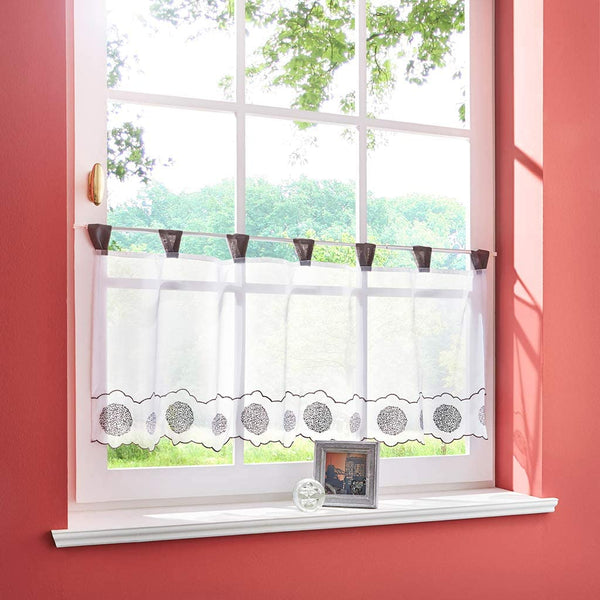 Grey Floral Embroidery Sheer Valance