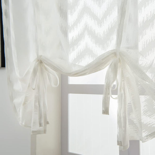 SMITHOOM 1 Piece Sheer Roman Curtain Rod Pocket Wave Embroidered White Voile Panels for Kitchen Balcony Bathroom Bedroom Living Room Door/Window Decoration 60x120cm