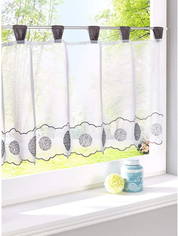 Grey Floral Embroidery Sheer Valance