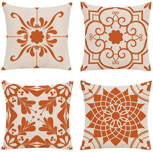 Set of 4 Throw Pillow Covers Classic Geometric & Flower Patterns 18 x 18 inch