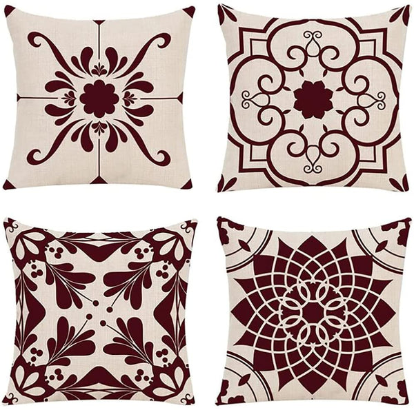 Set of 4 Throw Pillow Covers Classic Geometric & Flower Patterns 18 x 18 inch